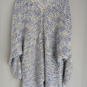 Style & Co Womens Sweater Size XL Blue Printed Long Sleeve V Neck (FL)